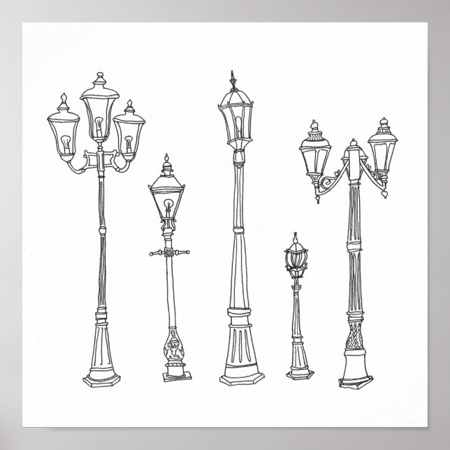 Lamppost Illustration Poster (Front)