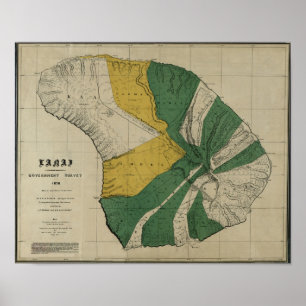 Lanai, 1878, Vintage Hawaii Map Poster