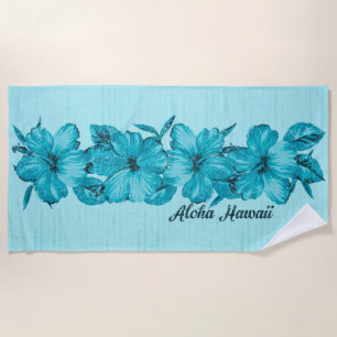 Lanai Distressed Hawaiian Hibiscus - Aqua Bue Beach Towel