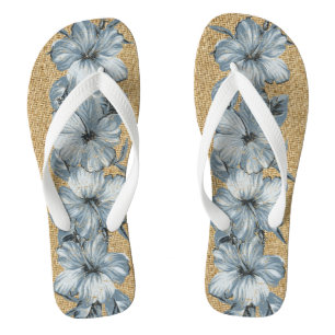 Lanai Distressed Hawaiian Hibiscus - Blue Flip Flops
