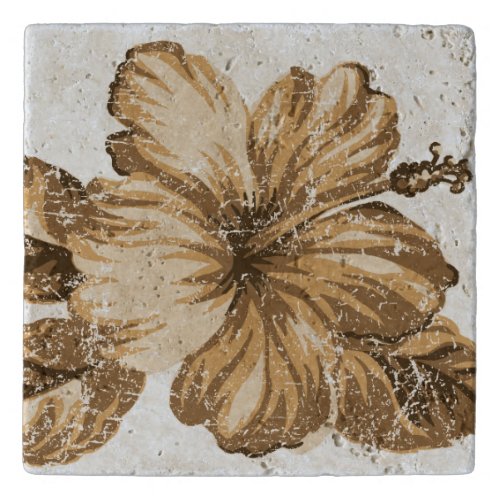 Lanai Distressed Hawaiian Hibiscus _ Cocoa Brown Trivet