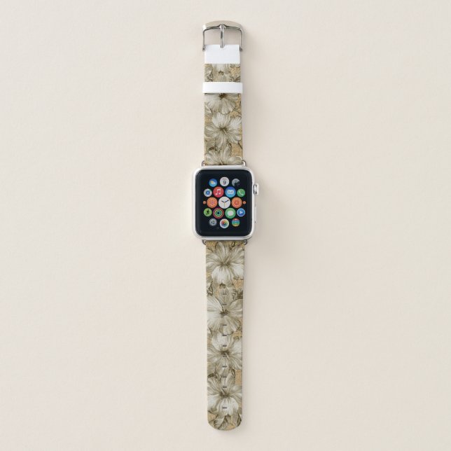 Lanai Distressed Hawaiian Hibiscus - Khaki Apple Watch Band (Front)