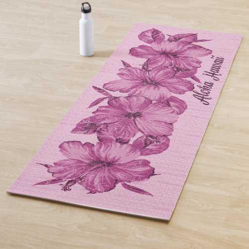 Lanai Distressed Hawaiian Hibiscus Pink Yoga Mat