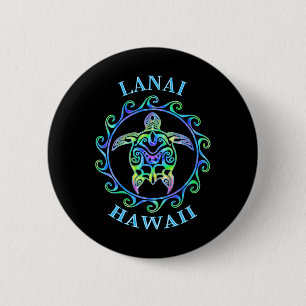 Lanai Hawaii Vacation Colorful Turtle Button