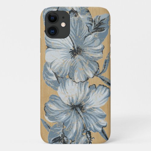 Lanai Hawaiian Blue Hibiscus Faux Wood iPhone 11 Case