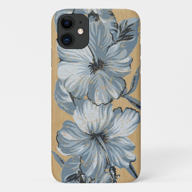 Lanai Hawaiian Blue Hibiscus Faux Wood Case-Mate iPhone Case (Back)