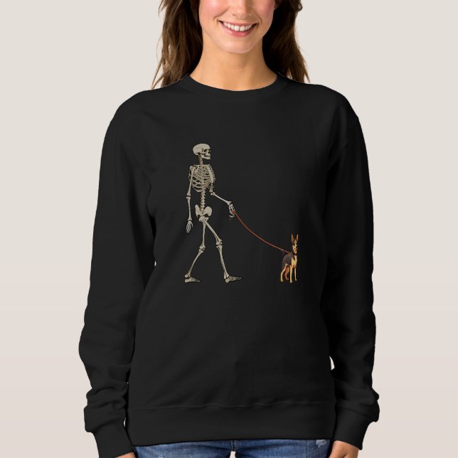 Lancashire Heeler Skeleton Dog Walking Halloween D Sweatshirt (Front)