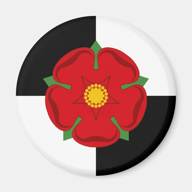 Lancashire Magnet - Rose on Black & White Quarters (Front)