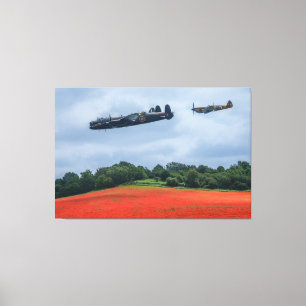 Lancaster Bomber And Hawker Hurricane Flying Over Canvas Print