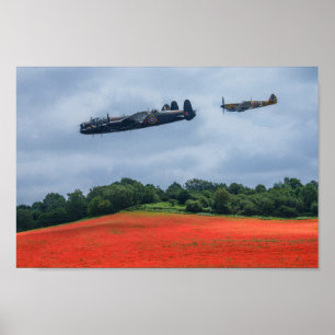 Lancaster Bomber And Hawker Hurricane Flying Over Poster