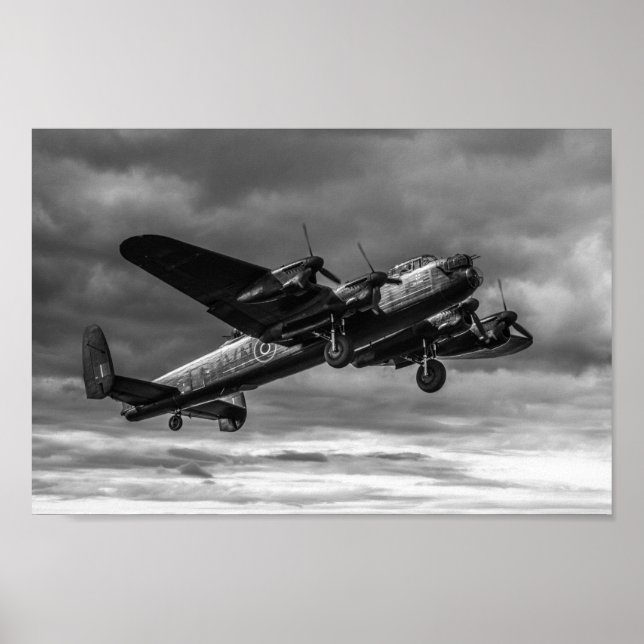 Lancaster Bomber In The Sky Mono Poster (Front)