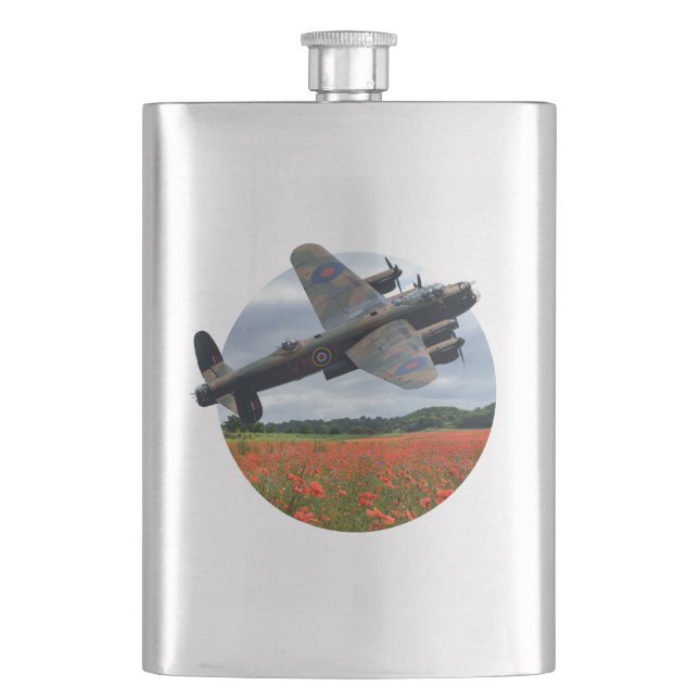 Lancaster Bomber Over A Poppy Field Flask (Front)