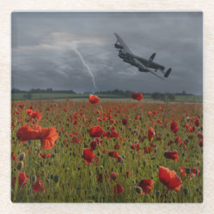 Lancaster Bomber Over A Poppy Field Glass Coaster