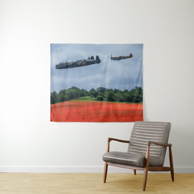 Lancaster Bomber Over A Poppy Field Tapestry (In Situ (Horizontal))