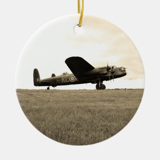 Lancaster Bomber Sepia Tone Ceramic Ornament (Front)