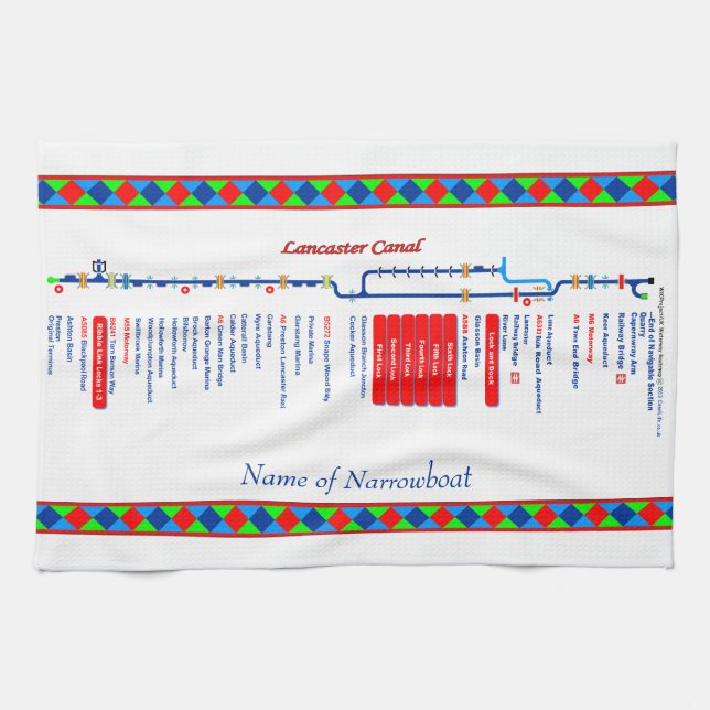 Lancaster Canal UK Inland Waterways Route Red Kitchen Towel (Horizontal)