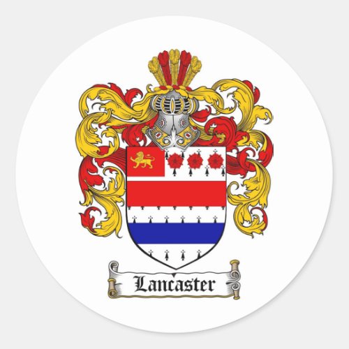 LANCASTER FAMILY CREST _  LANCASTER COAT OF ARMS CLASSIC ROUND STICKER
