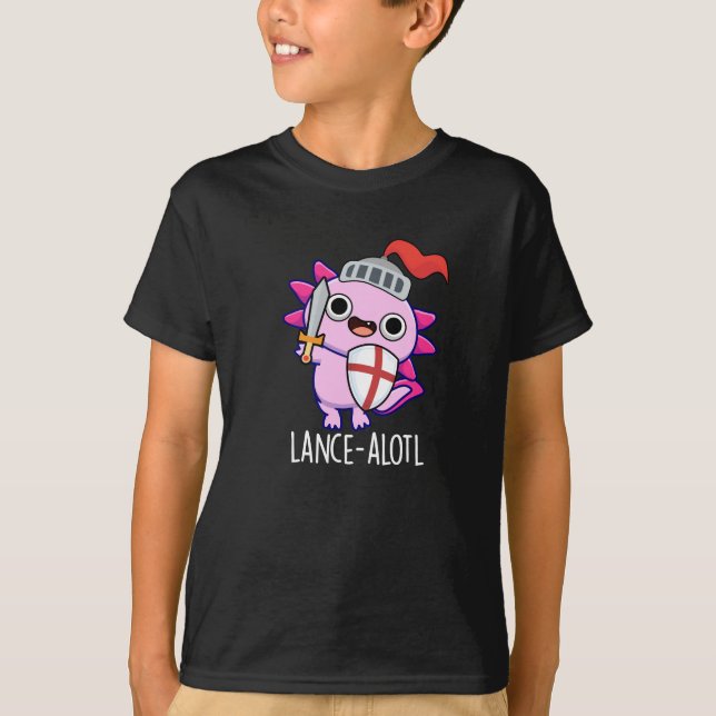 Lance-a-lotl Funny Axolotl Knight Pun Dark BG T-Shirt (Front)