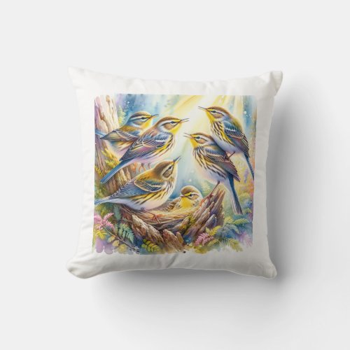 Lanceolated Warblers 060624AREF116 _ Watercolor Throw Pillow