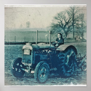 Land Army Woman Driving Tractor Poster