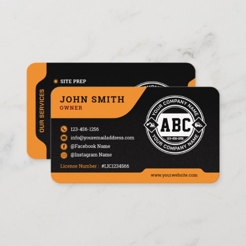 Land clearing Construction Excavating Black Business Card