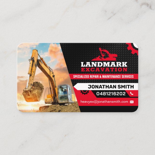 Land clearing, Excavation,Landscaping,Construction Business Card (Front)