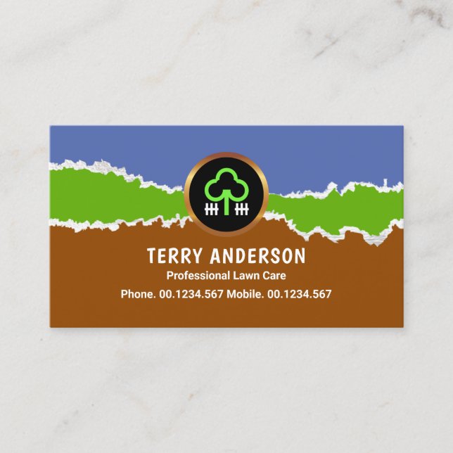 Land Grass Sky Landscape Layers Lawn Care Gardener Business Card (Front)