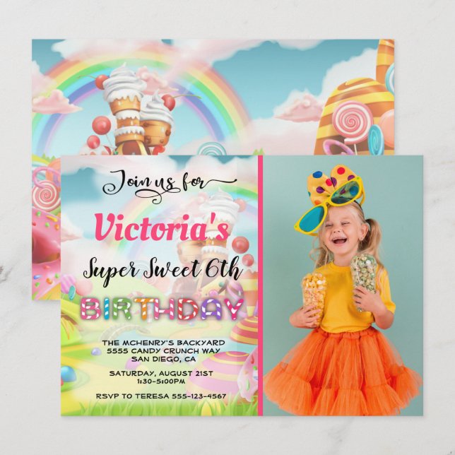 Land of Candy Birthday Party Photo Invitation (Front/Back)