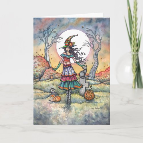Land of Cats Halloween Witch Fantasy Art Card