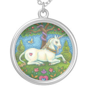 Land Of Eden Unicorn Garden Fantasy Round NECKLACE