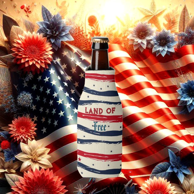 Land Of Free American Independence Day Shabby Chic Bottle Cooler (Land Of Free American Independence Day Shabby Chic Bottle Cooler)