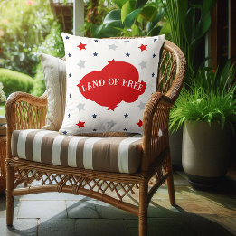 Land Of Free Blue And Red Stars Pattern Patriotic Outdoor Pillow