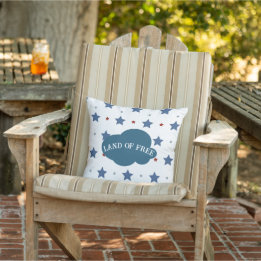 Land Of Free Red & Blue Stars Pattern Patriotic Outdoor Pillow
