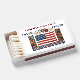 Land Of Free Since 1776 USA 250 Years Anniversary Matchboxes