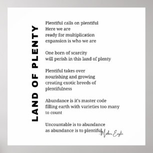 Land of plenty encouragement poem poetry poster