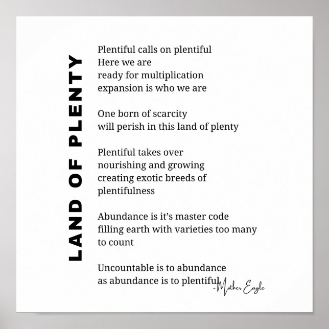 Land of plenty encouragement poem poetry poster (Front)