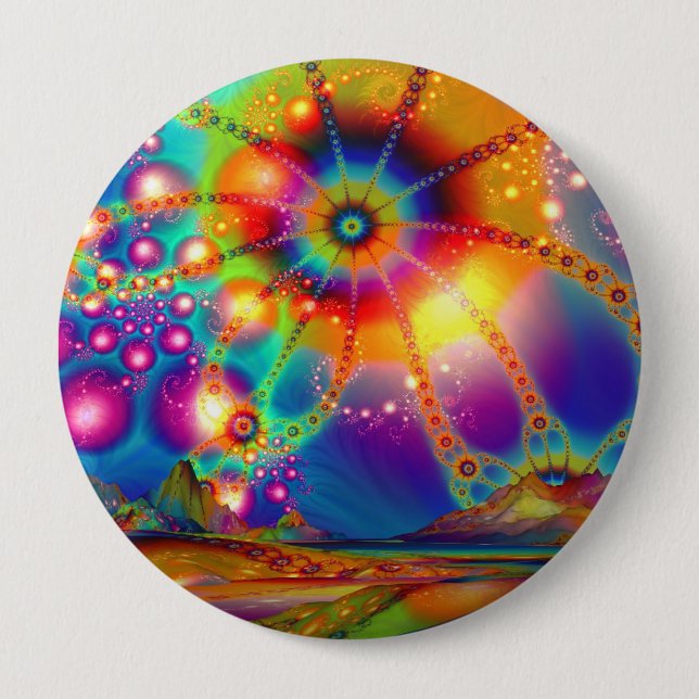 Land of psychedelic illuminations pinback button (Front)