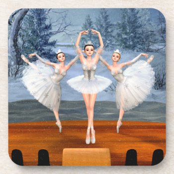 Land Of Snow Dancing Ballerinas Beverage Coaster by xgdesignsnyc at Zazzle