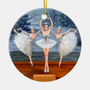 Land of Snow Dancing Ballerinas Ceramic Ornament