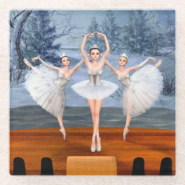 Land of Snow Dancing Ballerinas Glass Coaster (Front)