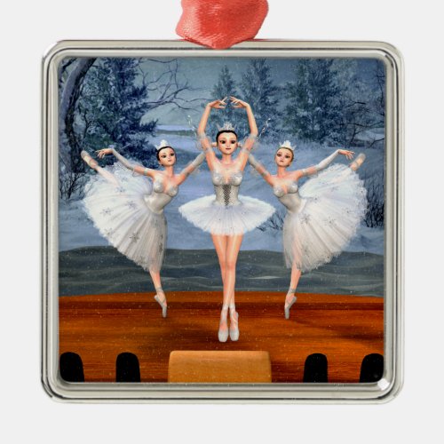 Land of Snow Dancing Ballerinas Metal Ornament