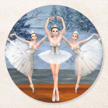 Land Of Snow Dancing Ballerinas Round Paper Coaster by xgdesignsnyc at Zazzle