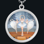 Land of Snow Dancing Ballerinas Silver Plated Necklace<br><div class="desc">Inspired by the Nutcracker this lovely "Land of Snow" dancing ballerinas art necklace jewelry would be a beautiful addition to your holiday accessories. A wonderful gift for ballerinas,  ballet lovers,  nutcracker fans,  and dance or ballet teachers as well!</div>