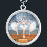 Land of Snow Dancing Ballerinas Silver Plated Necklace<br><div class="desc">Inspired by the Nutcracker this lovely "Land of Snow" dancing ballerinas art necklace jewelry would be a beautiful addition to your holiday accessories. A wonderful gift for ballerinas,  ballet lovers,  nutcracker fans,  and dance or ballet teachers as well!</div>