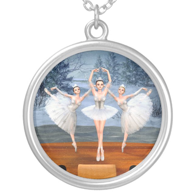 Land of Snow Dancing Ballerinas Silver Plated Necklace (Front)