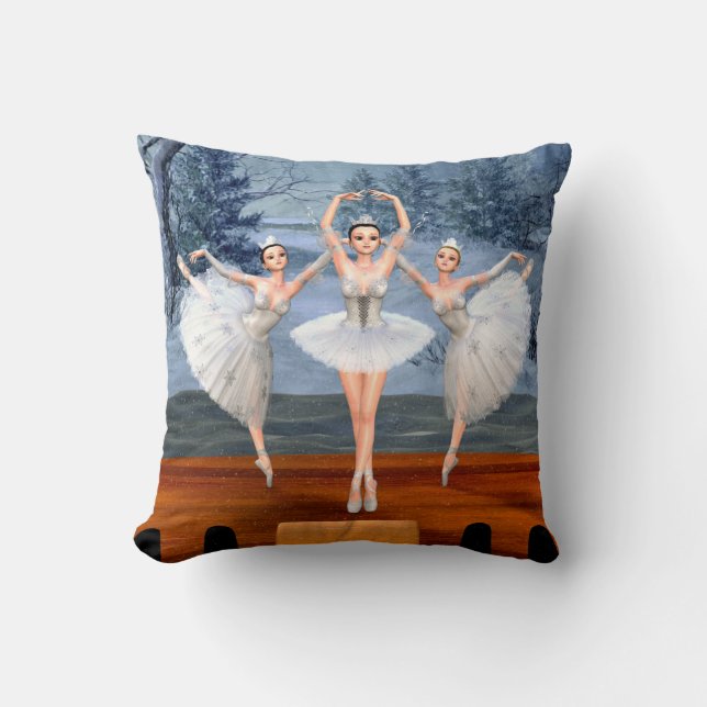 Land of Snow Dancing Ballerinas Throw Pillow (Front)