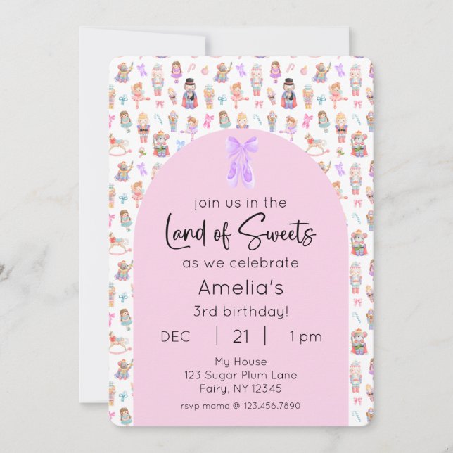 Land of Sweets Nutcracker Birthday Photo Invitation (Front)