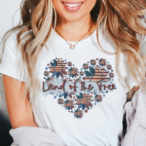 Land of the Free 4th of July Heart Memorial Day T_Shirt