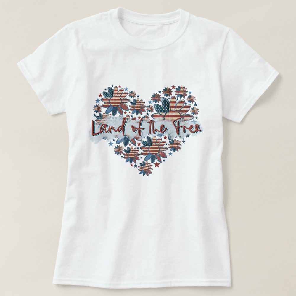 Land of the Free 4th of July Heart Memorial Day Personalized T-Shirt