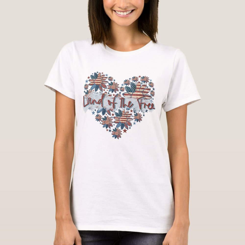 Land of the Free 4th of July Heart Memorial Day Personalized T-Shirt